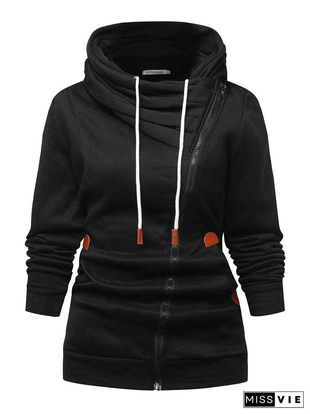 Black Hoodie Long Sleeve Pockets Knit coat