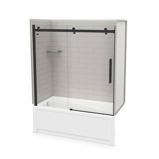 MAAX Utile Metro 32 in. x 60 in. x 81 in. Bath and Shower Combo in Soft Grey with New Town Left Drain Halo Door Matte Black 106917-301-500-103