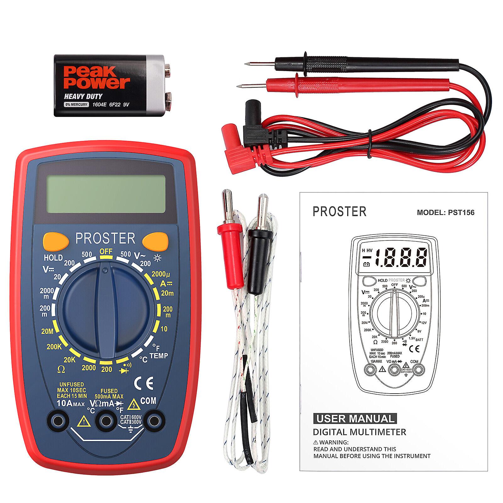 Proster 1999 Lcd Digital Multimeter Multi Tester Test Lead Backlight Diodes Test