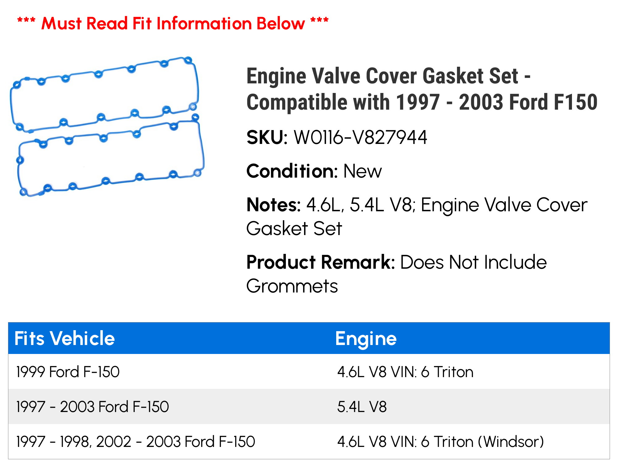 Engine Valve Cover Gasket Set - Compatible with 1997 - 2003 Ford F150 1998 1999 2000 2001 2002