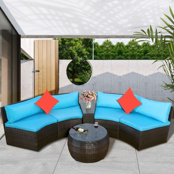 4-Piece Patio Furniture Sets Outdoor Half-Moon Sectional Furniture Wicker 2 People Sofa Set with Two Pillows and Coffee Table - Overstock - 35567172