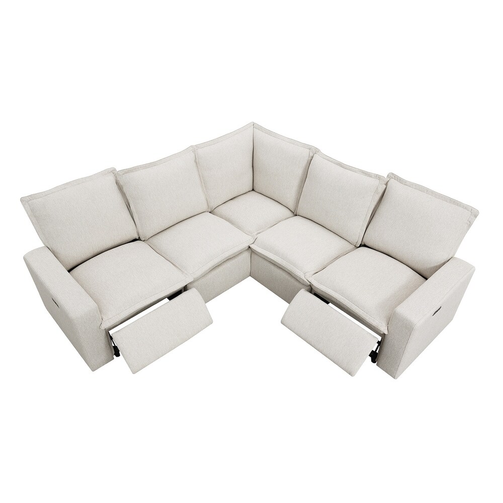 L Shaped Sectional Sofa Living Room Sofa with 2 Power Recliner Chair   USB Port  Home Theater Theater Room Leisure Couch  Beige