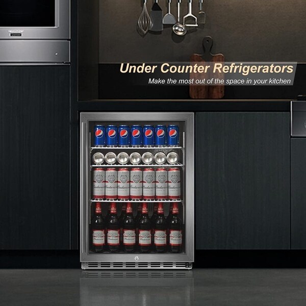 YUKOOL 160 Can Beverage Beer Refrigerator， 24 Inch Undercounter Beverage Refrigerator Cooler， Built-in or Freestanding