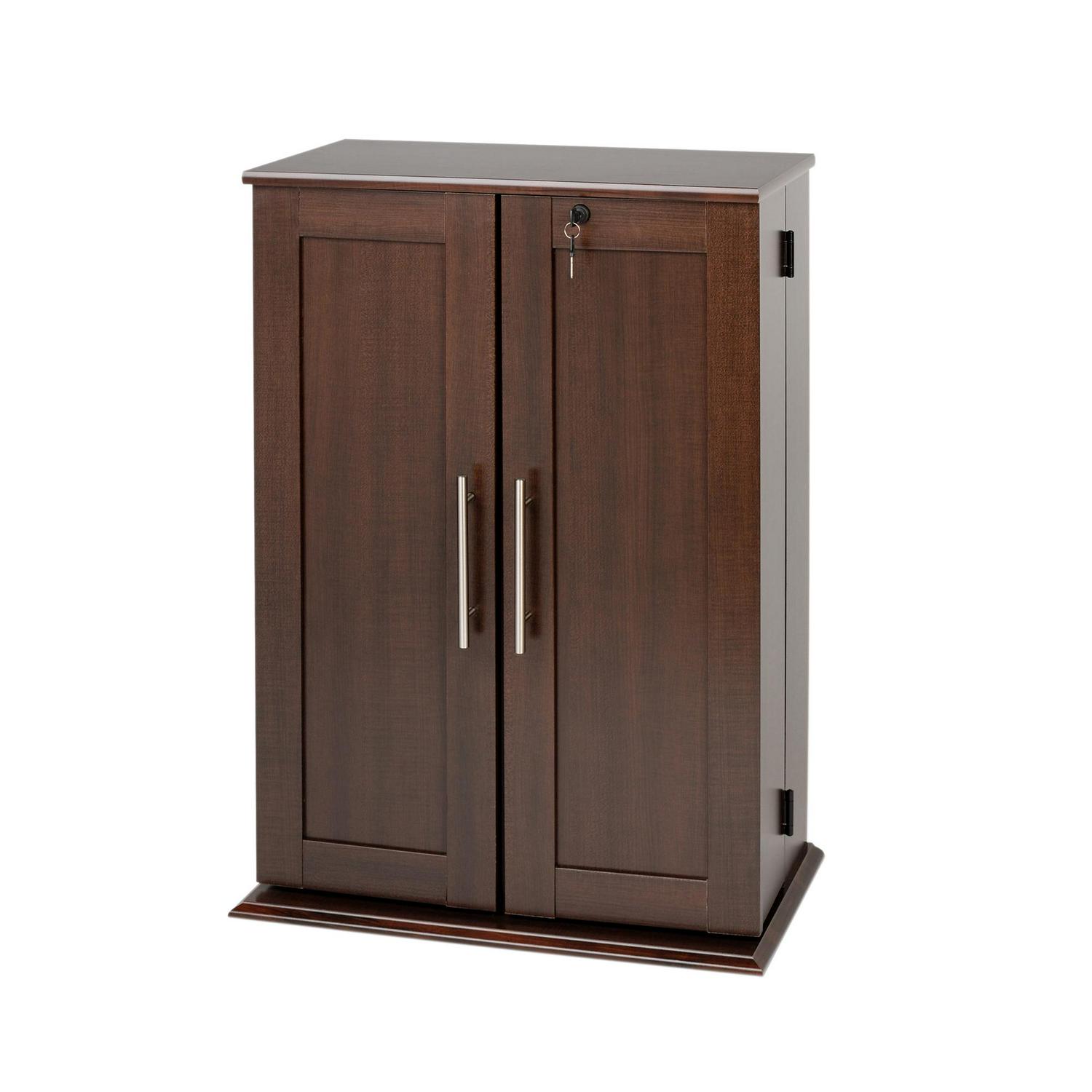 Prepac Locking Media Storage Cabinet with Shaker Doors， Espresso