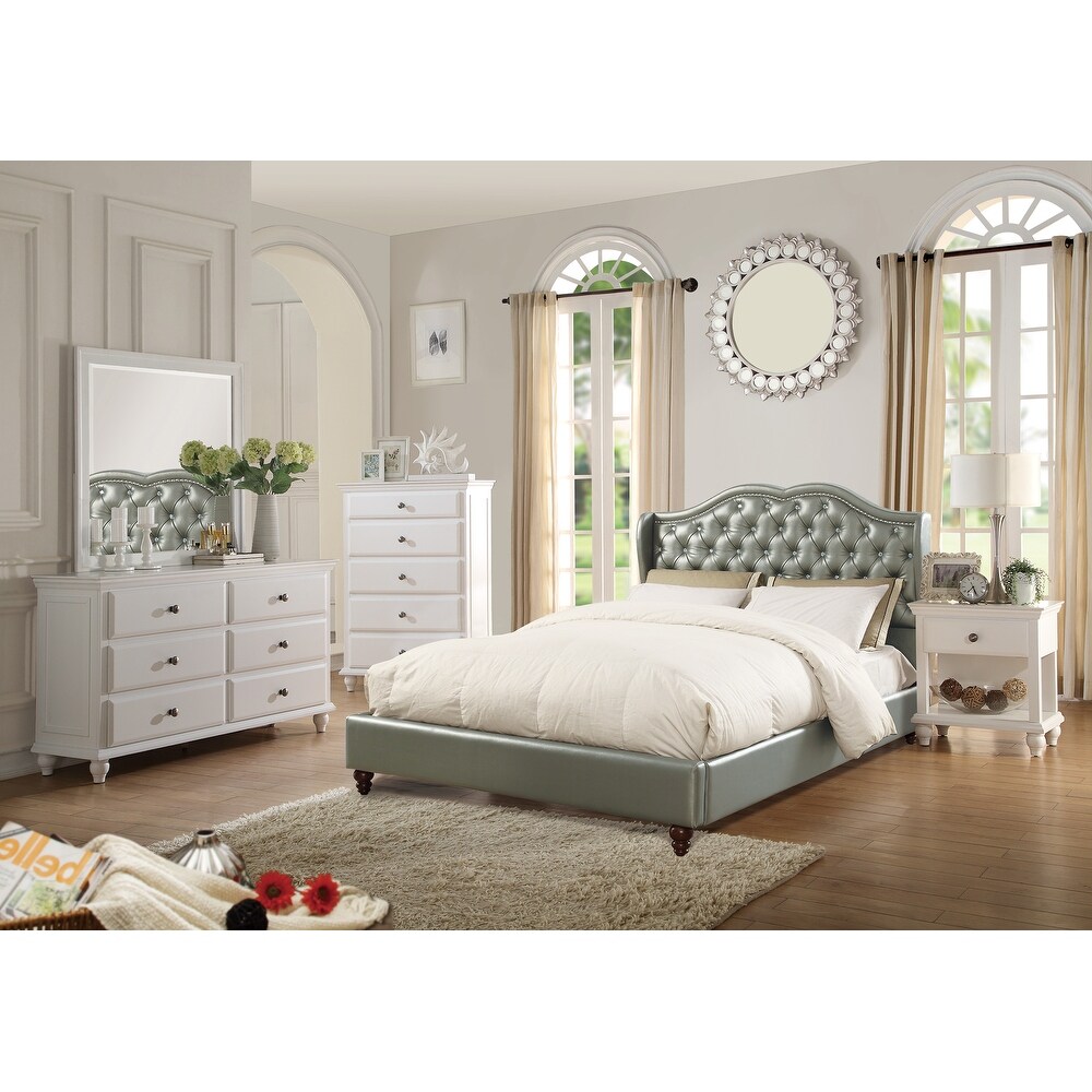 Faux Leather Upholstered Bed With Button Tufted Design