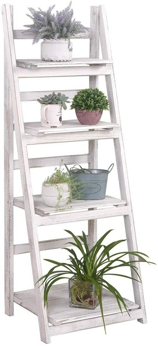 4Tier Wooden Plant Flower Stand Multi-Purpose Display Rack Foldable Ladder Shelf