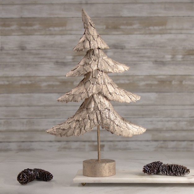 Layered Bronze Tree With Wood Base Christmas Decoration