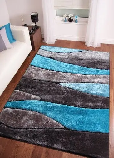 Living Shag 5 x 7 Gray and Teal Area Rug