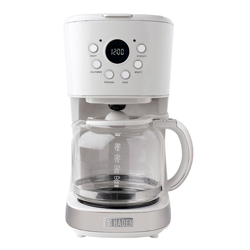 Haden 12 Cup Coffee Maker with 2 Slice Wide Stainless Steel Bread Toaster， White