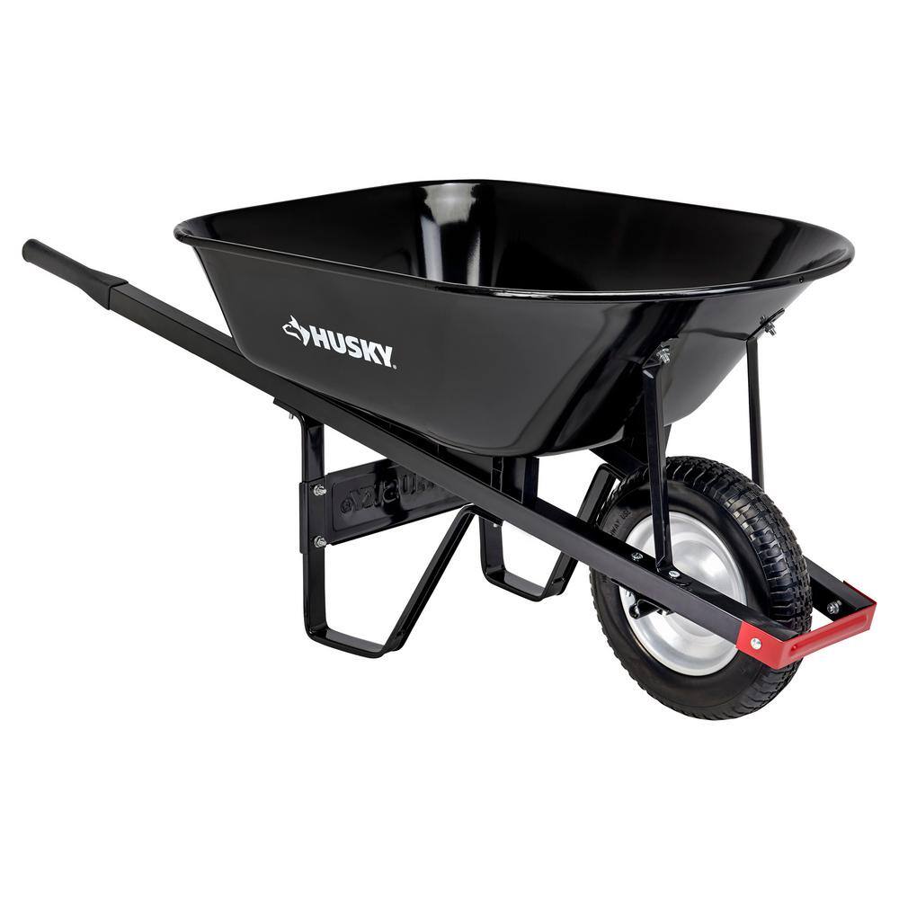 Husky 6 cu. ft. Steel Wheelbarrow with Flat Free Tire HWB3016