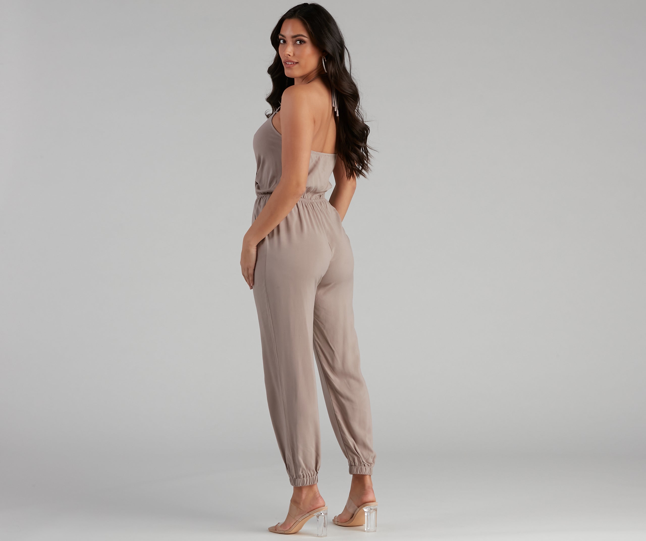 Plunging Into Basics Surplice Jumpsuit