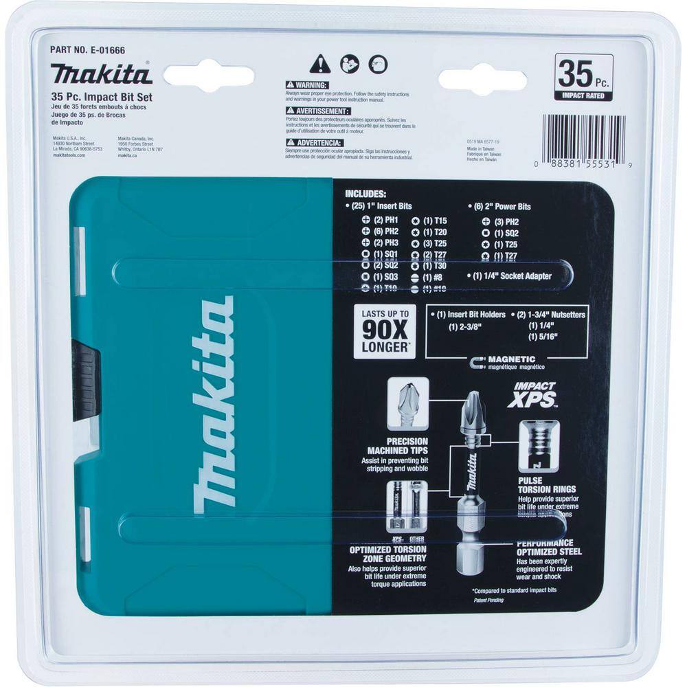 Makita IMPACT XPS Alloy Steel Impact Rated Screwdriver Drill Bit Set (35-Piece) E-01666