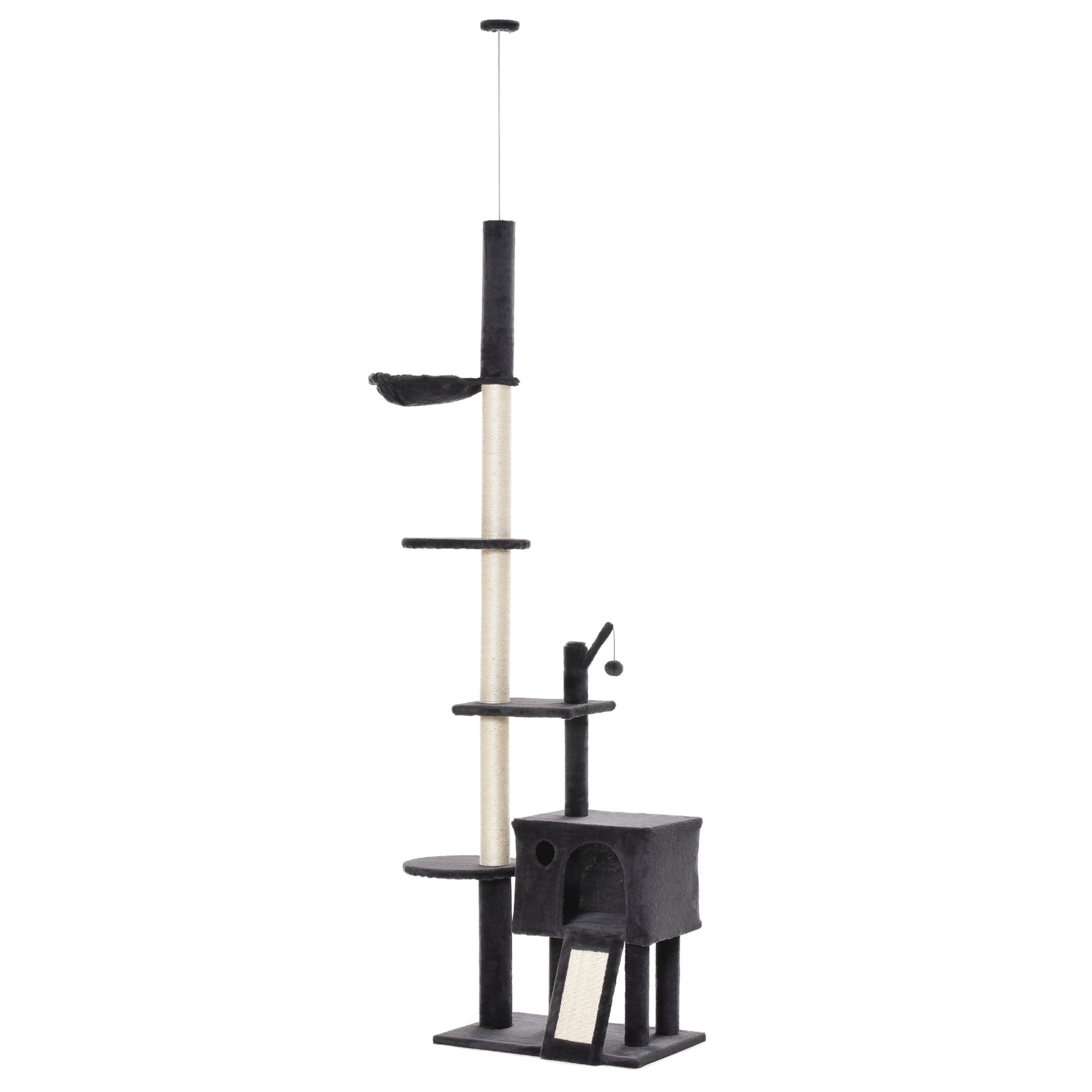 PawHut Cat Tower Adjustable Height w/ Scratching Board and Post， 93.75