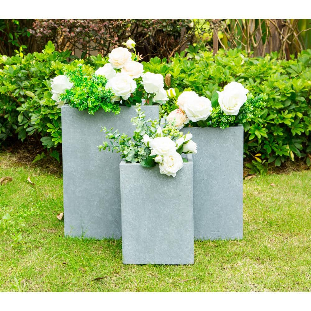 KANTE 19 in. Tall Slate Gray Lightweight Concrete Square Outdoor Planter (Set of 3) RF0007ABC-C60611