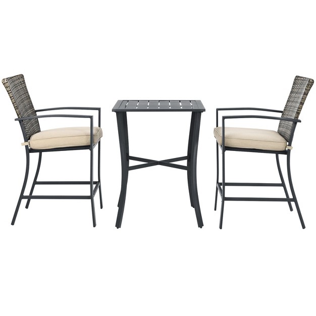 Tangkula 3 piece Patio Rattan Furniture Set Outdoor Bistro Set Cushioned Chairs amp Table Set Gray brown