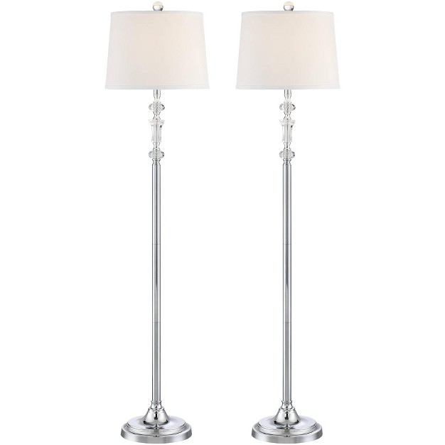 Tall Set Of 2 Polished Steel Crystal Glass White Fabric Drum Shade For Living Room Bedroom Office House