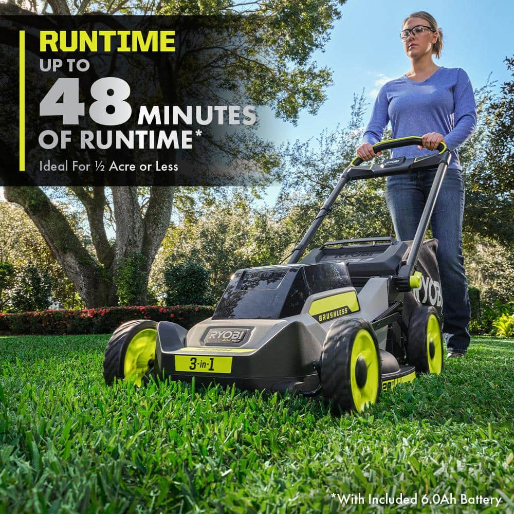 RYOBI 40V HP Brushless 20 in. Cordless Battery Walk Behind Push Mower with 6.0 Ah Battery and Charger RY401170