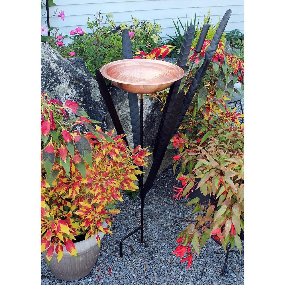 Achla Designs 50 in. Tall Copper Single Cattail Birdbath with 1 Bowl and Stake CTBB-02