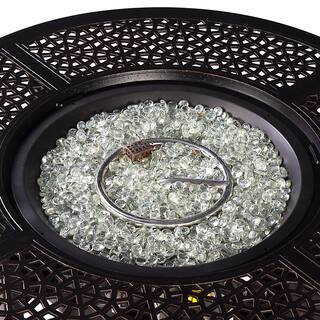 Oakland Living 44 in. Round Aluminum Outdoor Propane Fire Table with Fire Beads Lid and Covers in Copper HDDUBAI-FPT-AC