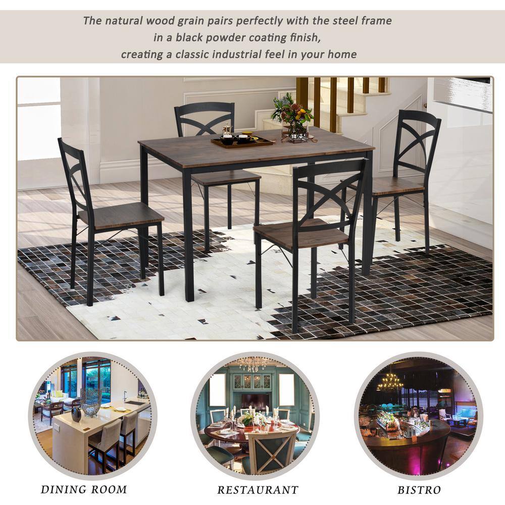 Harper  Bright Designs 5-Piece Industrial Brown Dining Set with Ergonomic Chairs ST000020AAD