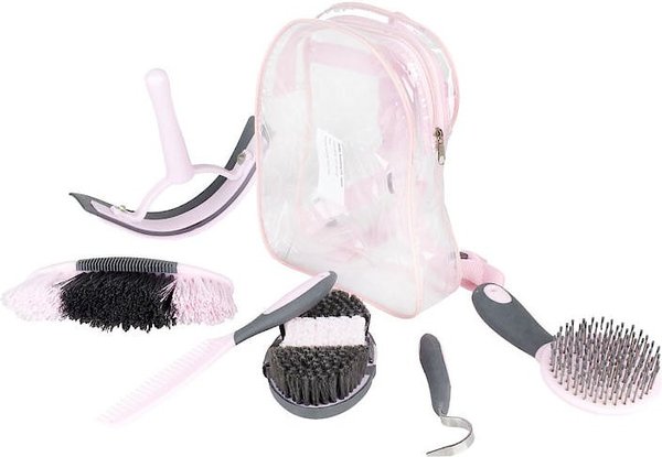 Horze Equestrian Sweet Horse Grooming Kit and Carry Bag， Pink and Grey