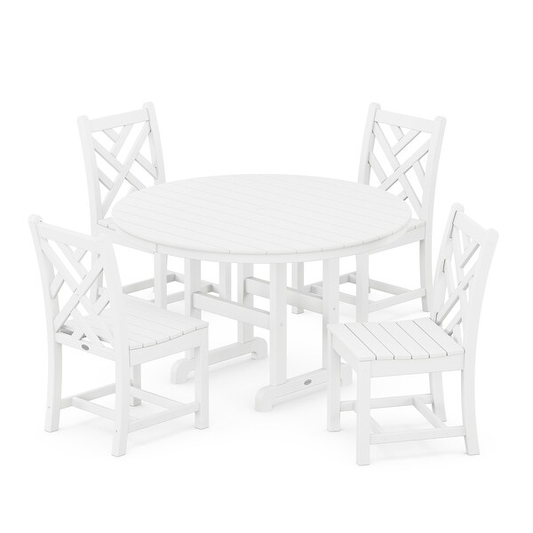 POLYWOOD Chippendale 5Piece Round Farmhouse Side Chair Dining Set