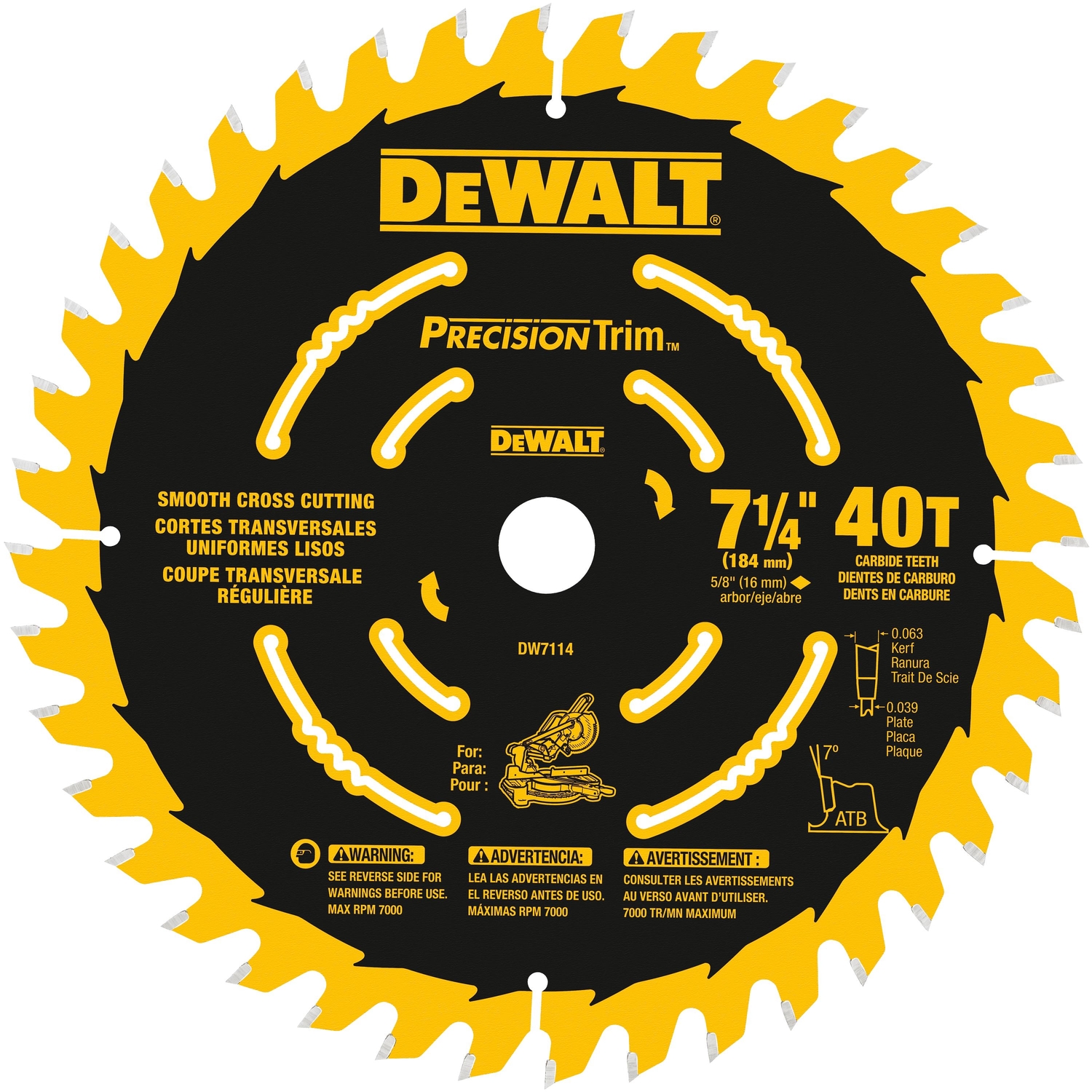 DW 7-1/4 in. D X 5/8 in. Precision Trim Carbide Saw Blade 40 teeth 1 pk