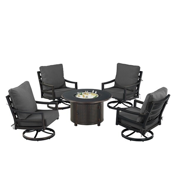 Black Aluminum Fire Table Set with Four Club Chairs