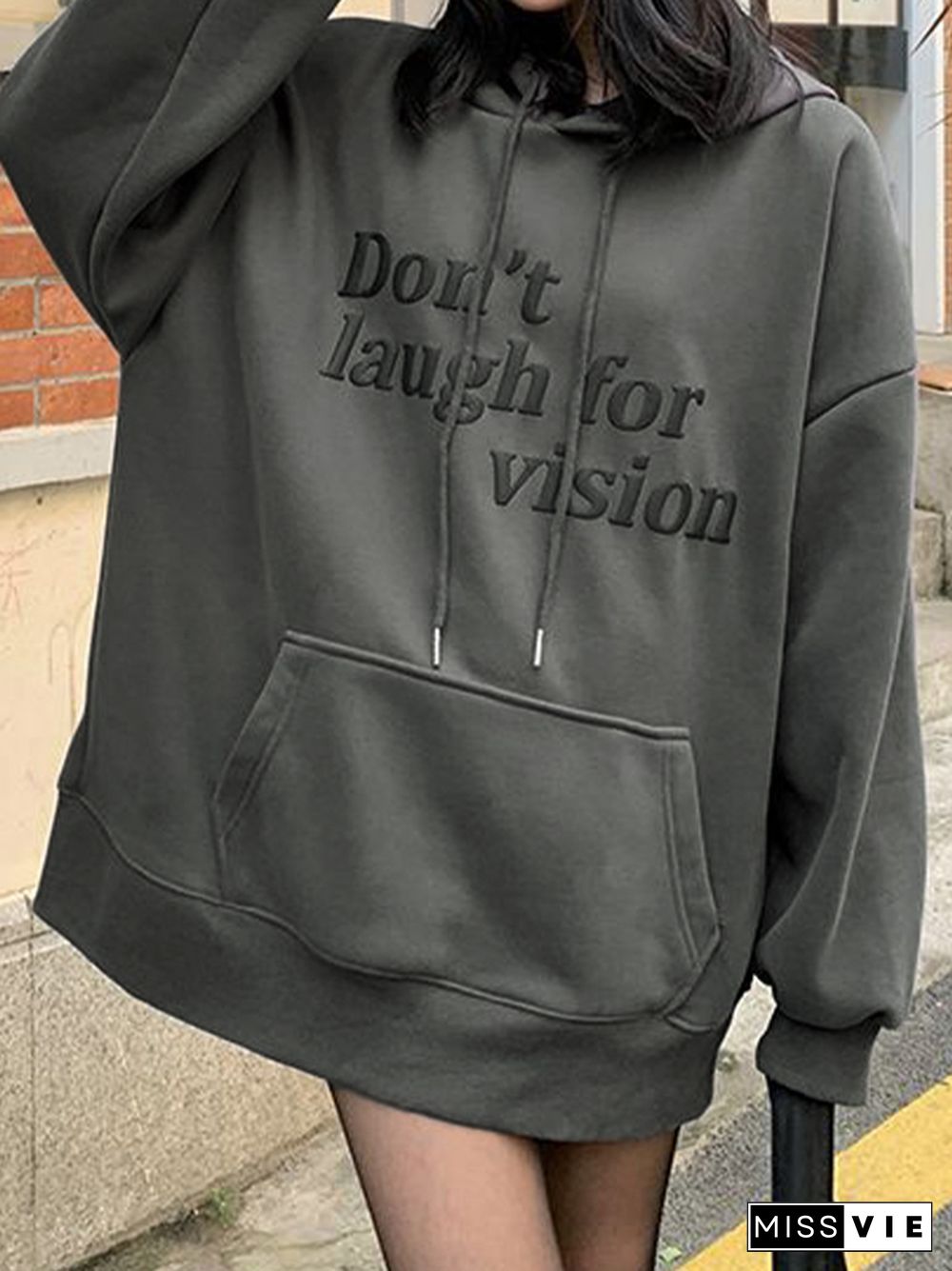 Letter Print Drawstring Loose Hoodie