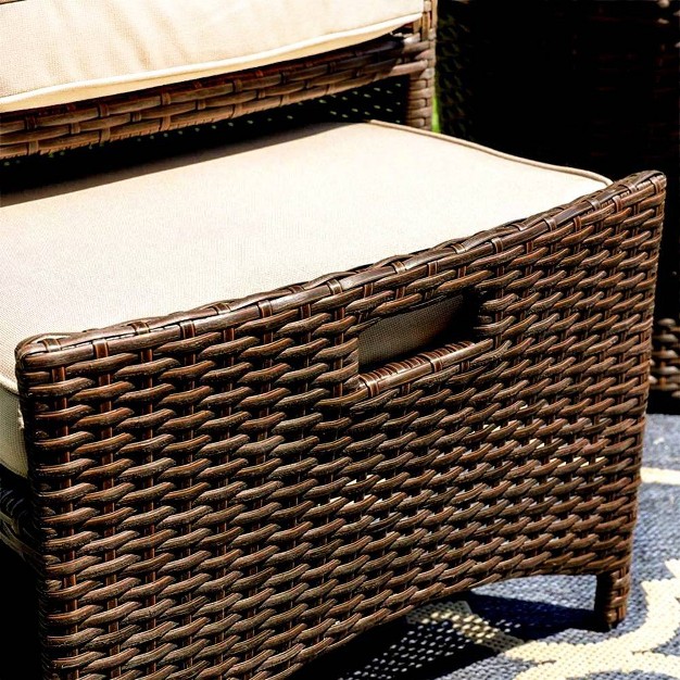 5pc Rattan Conversation Set With Chairs Ottomans amp Storage Side Table Captiva Designs