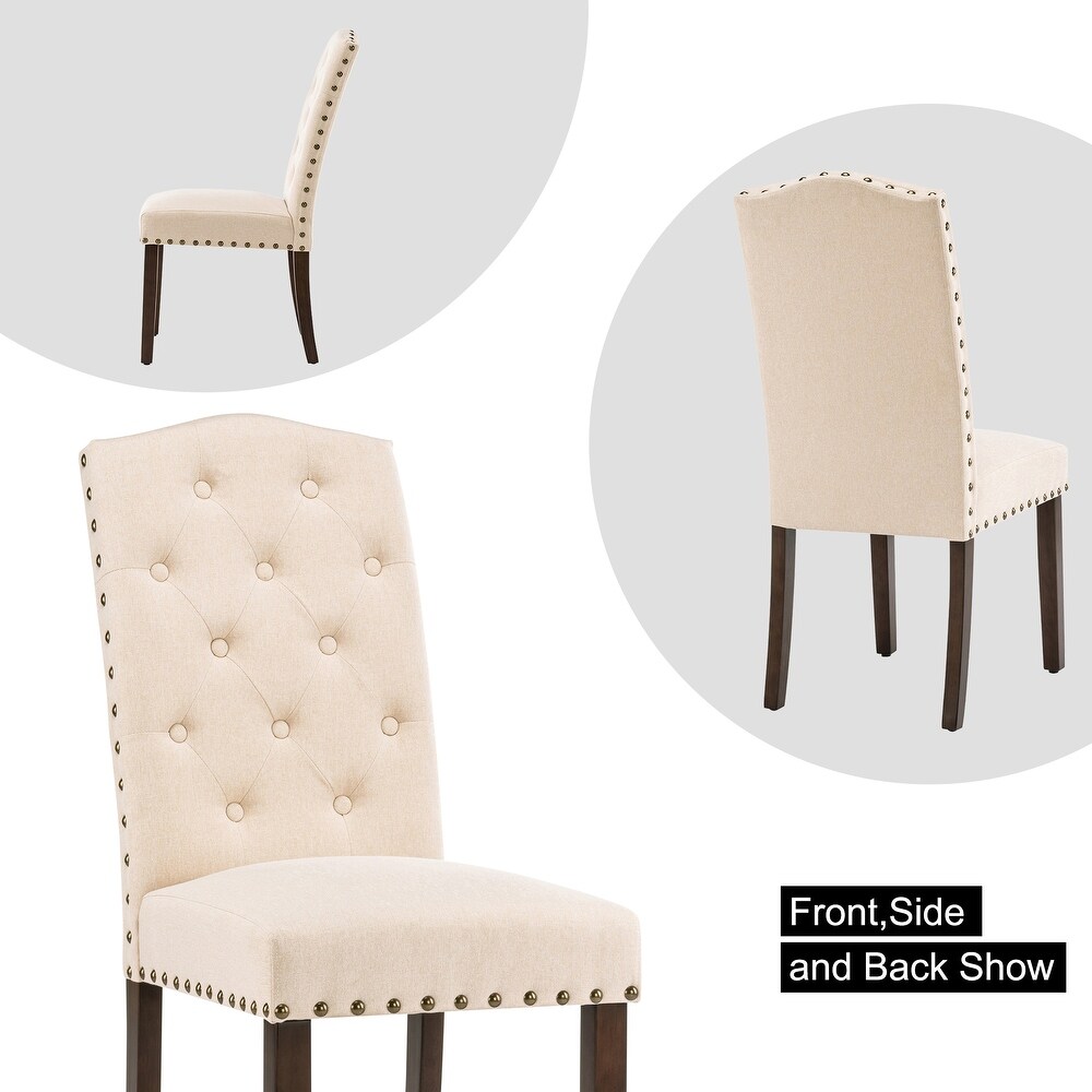 Fabric Upholstered Tufted Dining Chairs with Nailhead Trim Set of 4