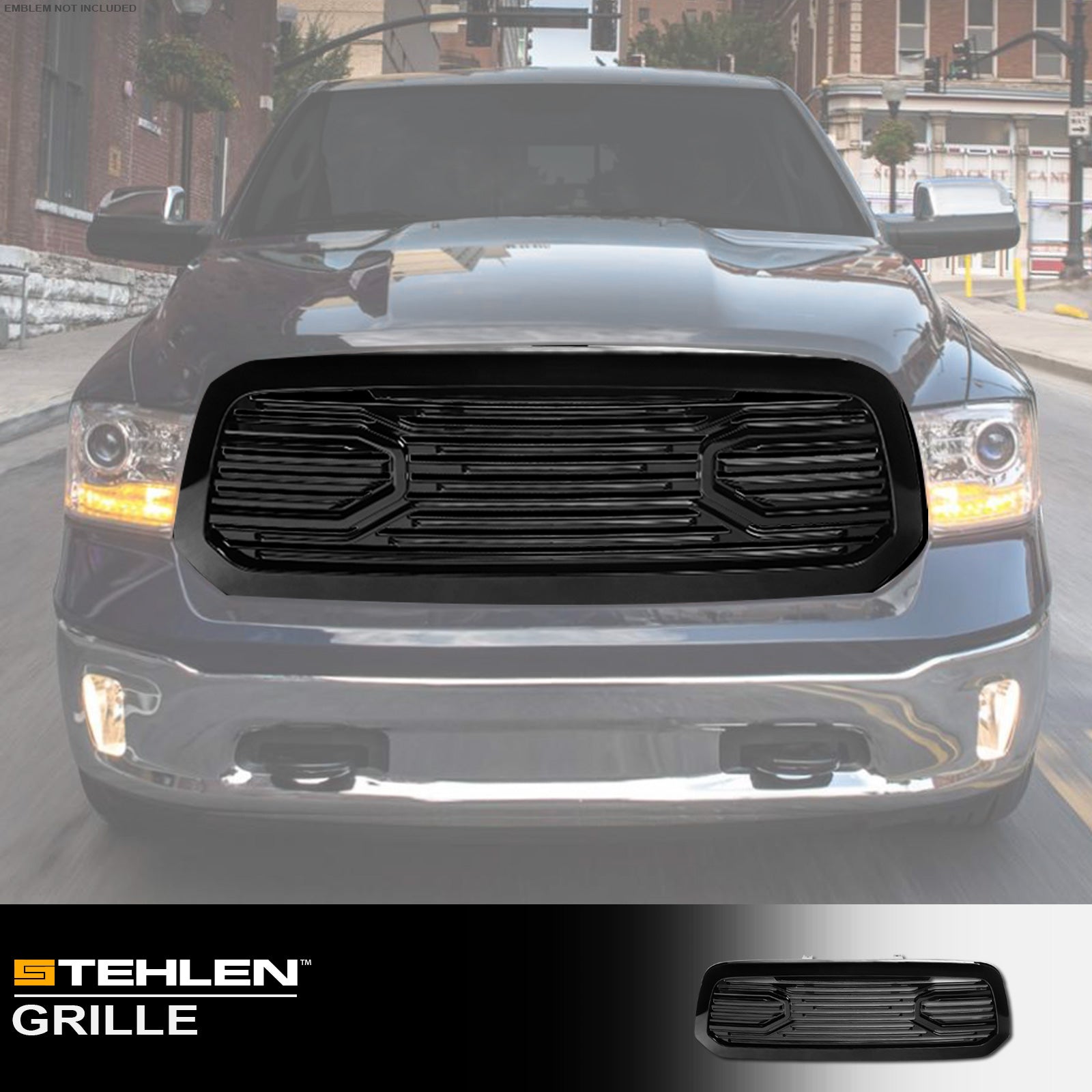 Stehlen 642167821854 Big Horn Horizontal Front Hood Bumper Grille - Black For Ram 1500 2013-2018 / Classic 2019-2022