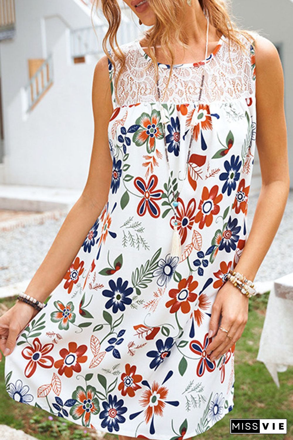 Fashion Casual Print Split Joint O Neck A Line Dresses