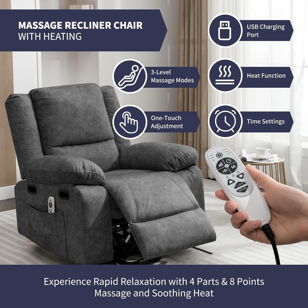 Mixoy Massage Recliner Chair with Heating  Adjustable Functional Chair with USB Port  Foldable Upholstered Sofa