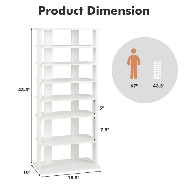 Costway Patented 7 tier Double Rows Shoe Rack Vertical Wooden Shoe Storage Organizer Rustic White brown