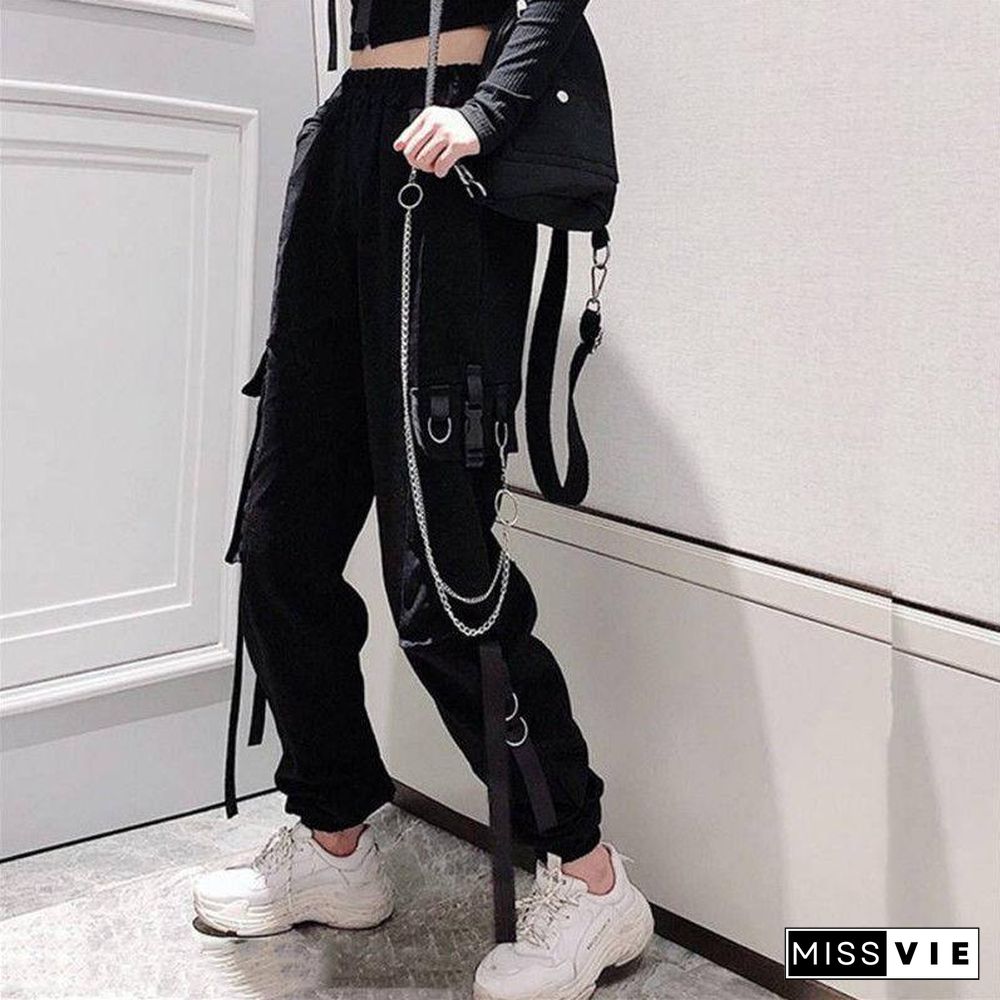 Women Elastic Waist Loose Streetwear Cargo Pants Female Fashion Ankle-length Jogging Sport Trousers Ladies Plus Szie Casual Pant