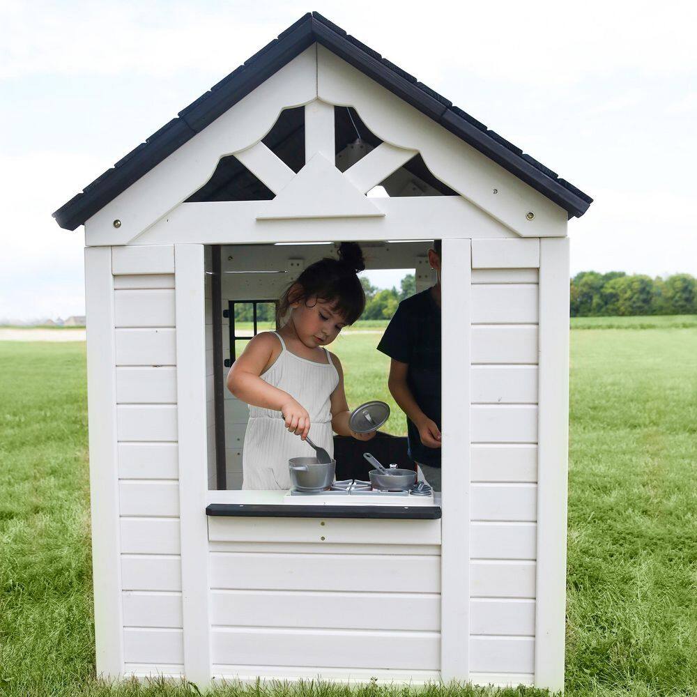 Backyard Discovery Sweetwater White Outdoor All Cedar Wooden Playhouse with Kitchen 2303010COM