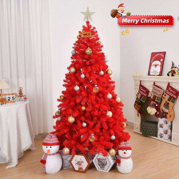 6 Ft/7 Ft Unlit Red Artificial Christmas Tree