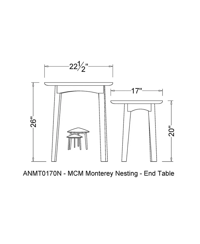 Alaterre Furniture Monterey 24 Mid-Century Triangular Nesting End Tables Set of 2