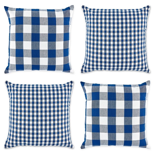 Gingham Buffalo Check Assorted Square Throw Pillow Covers Navy off White Design Imports