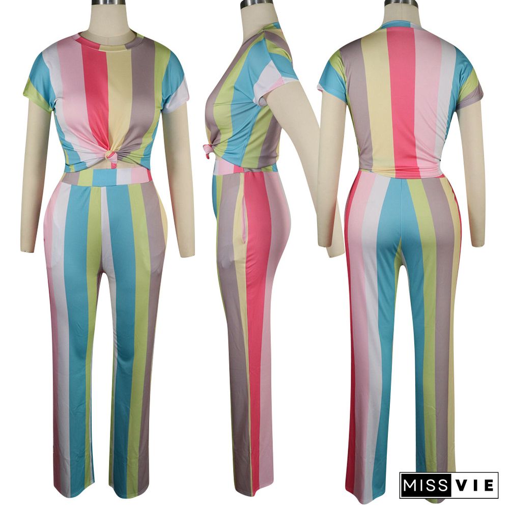 New Striped Prints Wide-legs Pants 2pcs Suits