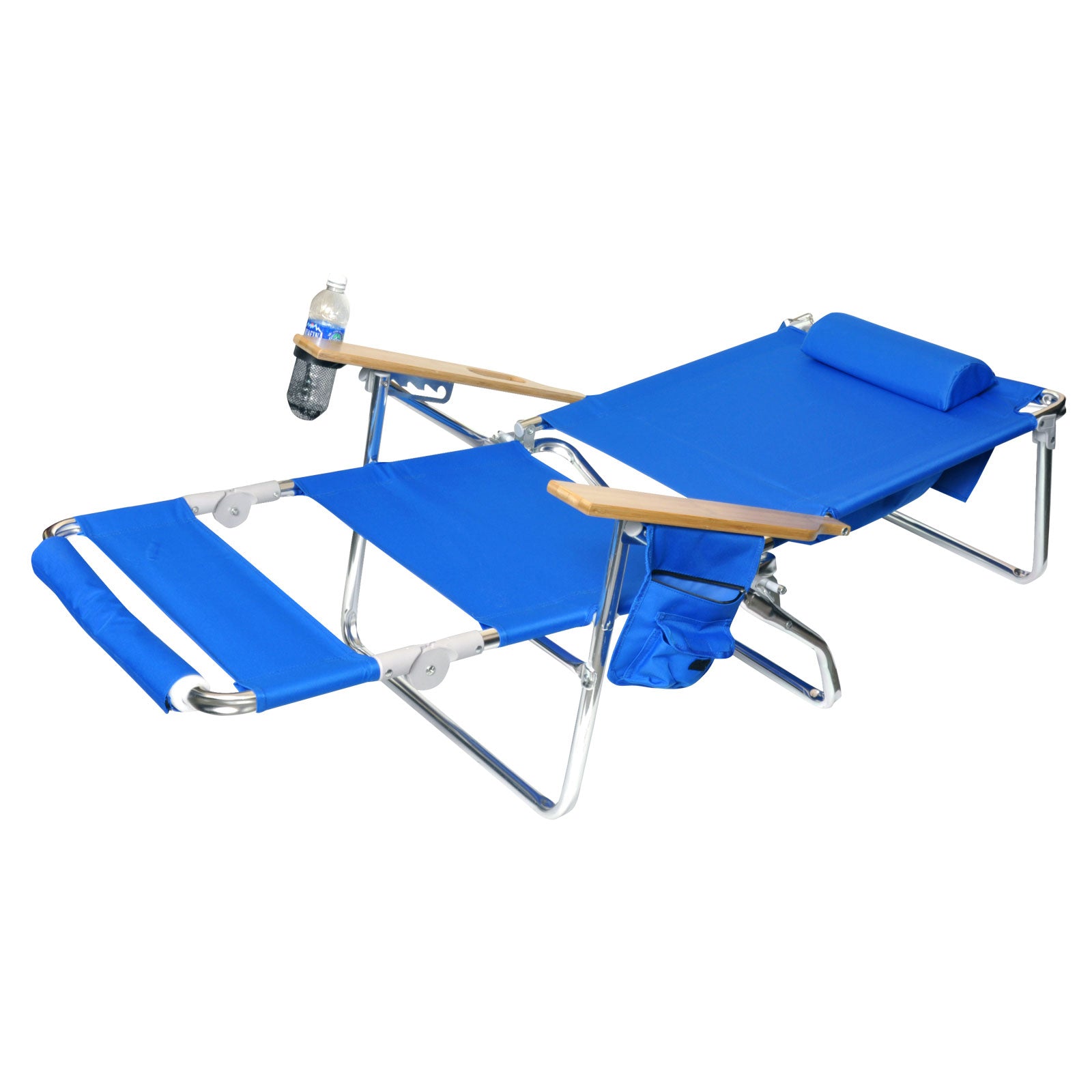 Deluxe 3 in 1 Lay Flat Aluminum Beach Chair Lounger with Drink Holder and Large Storage Pouch