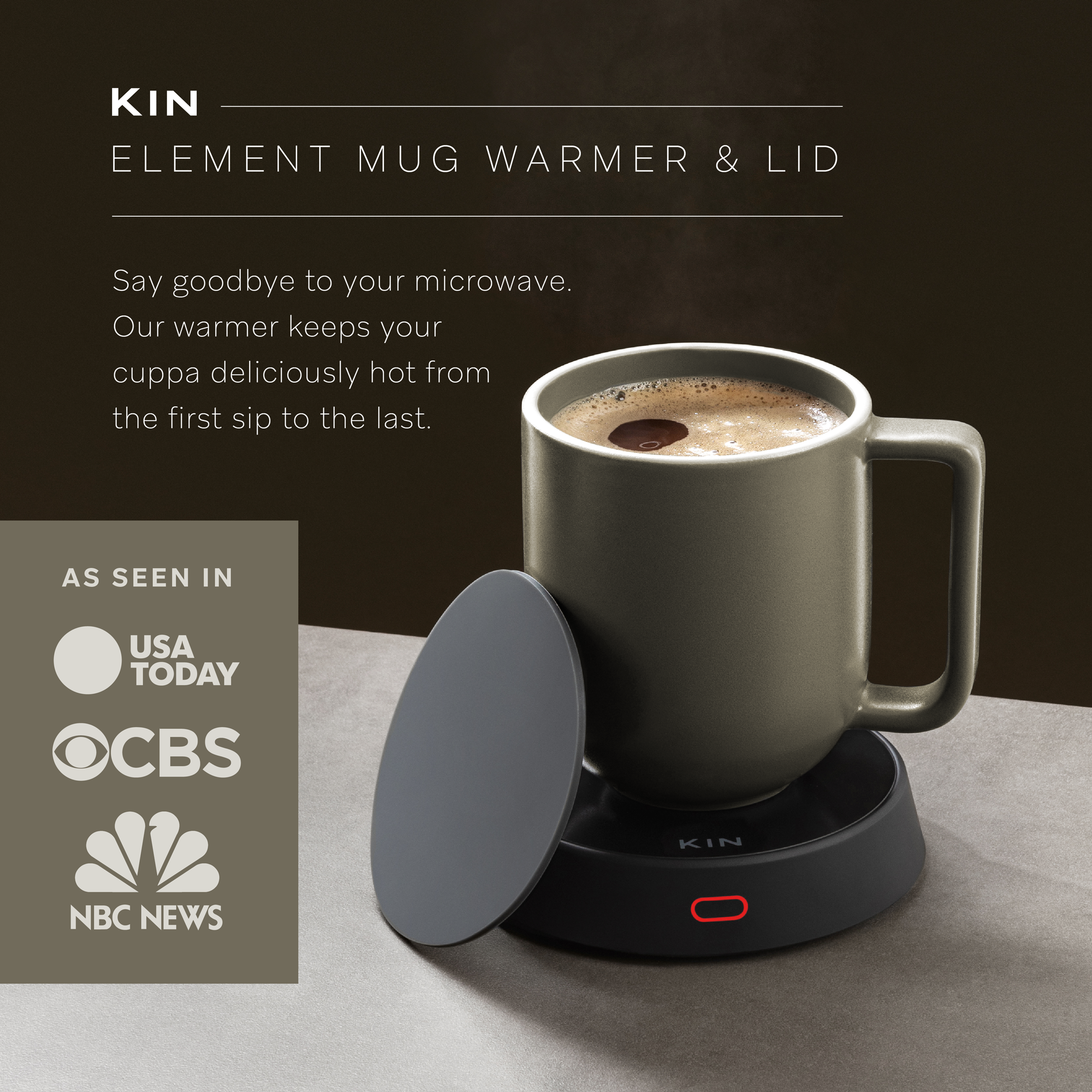 KIN Coffee Mug Warmer for Desk - Smart 3-Setting Coffee Cup Warmer with Auto Shut Off and Lid