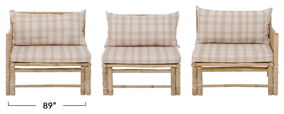 Bamboo Indoor/Outdoor Sofa With Plaid Cushions  3 Piece Set   Asian   Outdoor Sofas   by Creative Co op  Houzz