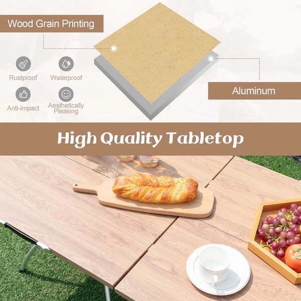 Costway 2 Pack Folding Camping Table with Woodgrain Tabletop Aluminum