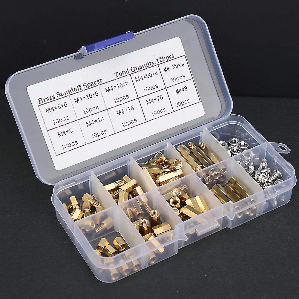 120pcs 10 Different Sizes Brass Hex Standoff 304 Stainless Steel Screw Nuts Set Pcb Board Standoff Screw Nut Assortment