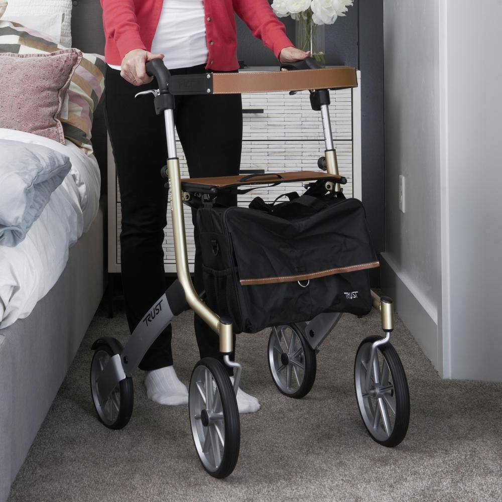 Stander Trust Care Let's Go Out 4-Wheel Lightweight Folding Rollator with Seat in Beige and Silver 4600-BG