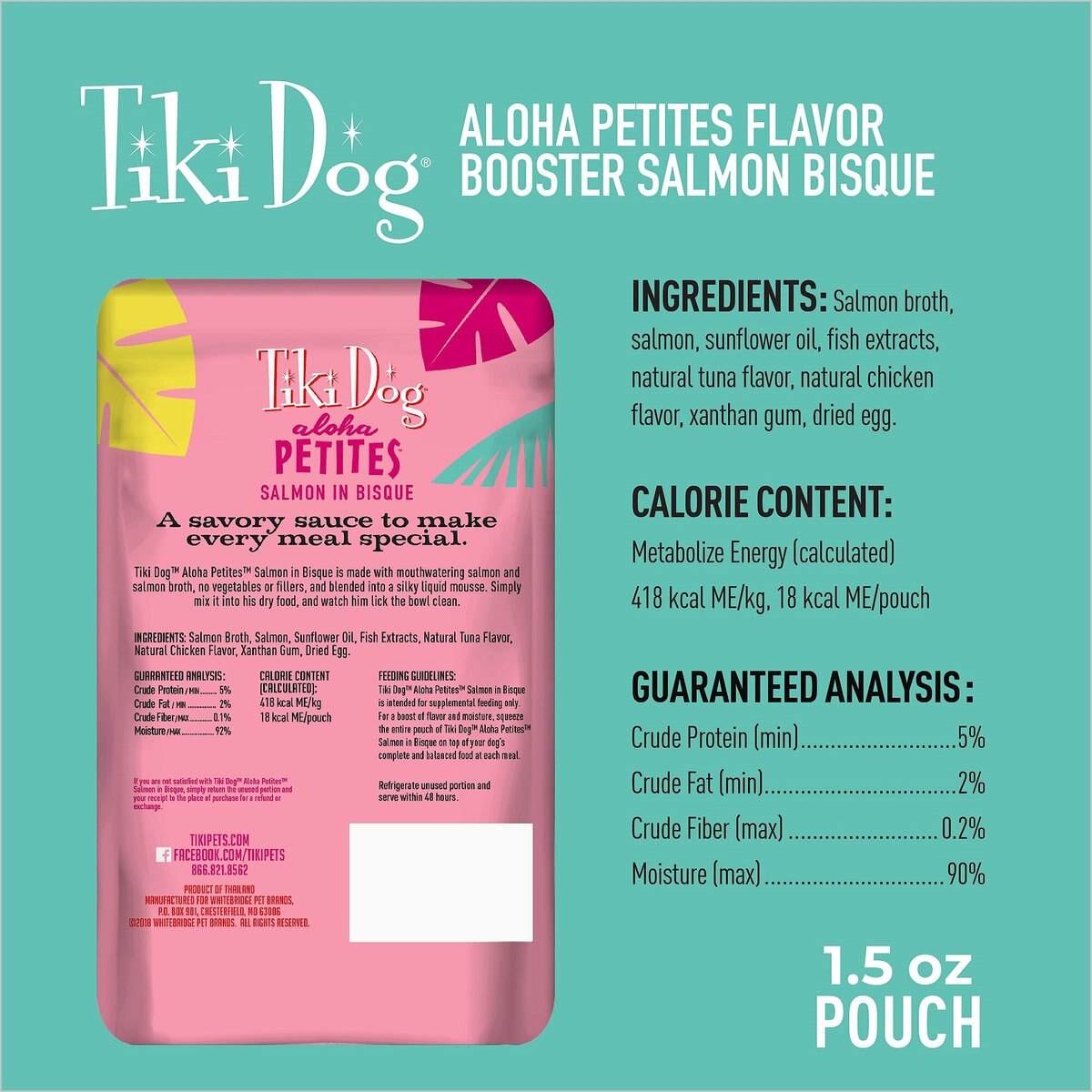 Tiki Dog Aloha Petites Salmon Flavor Booster Bisque Grain-Free Wet Dog Food Topper， 1.5-oz， case of 12