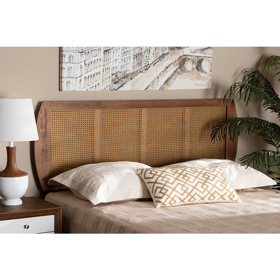 Harris Mid Century Modern Ash Walnut Finished Wood and Synthetic Rattan   Tropical   Headboards   by BisonOffice  Houzz