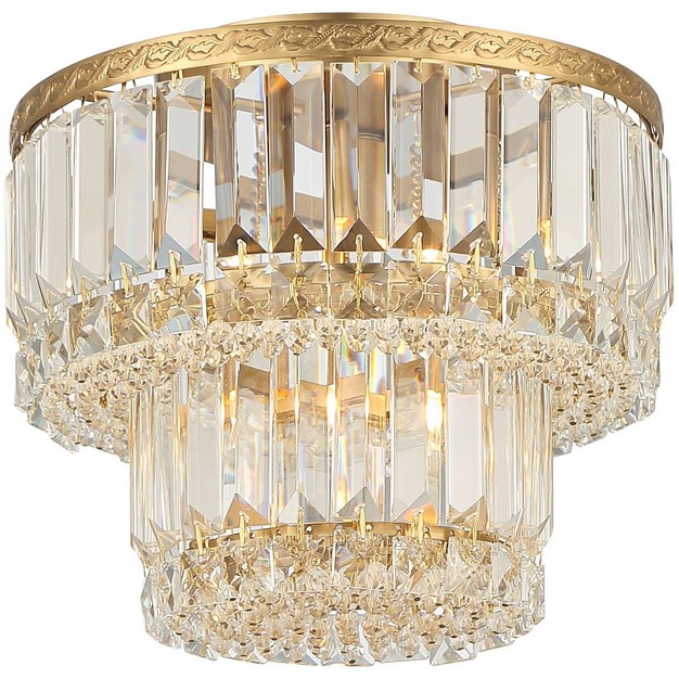 Wide Soft Gold 3 light Led Faceted Crystal For Bedroom Living Room